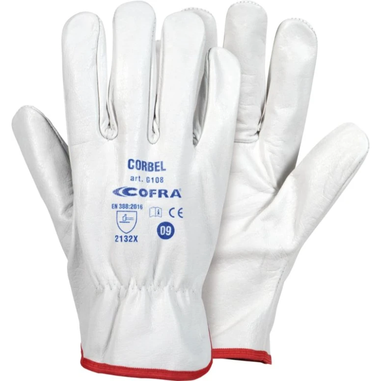 12 Pares - Guantes de Trabajo Cofra Corbel de Cuero G108-DD00