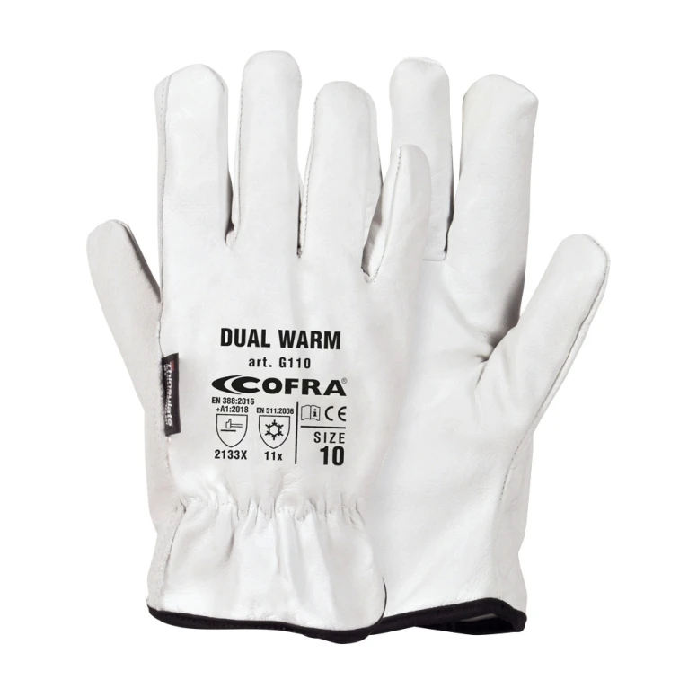 12 Pares - Guantes de Trabajo Cofra Dual Warm de Cuero G110-DD0