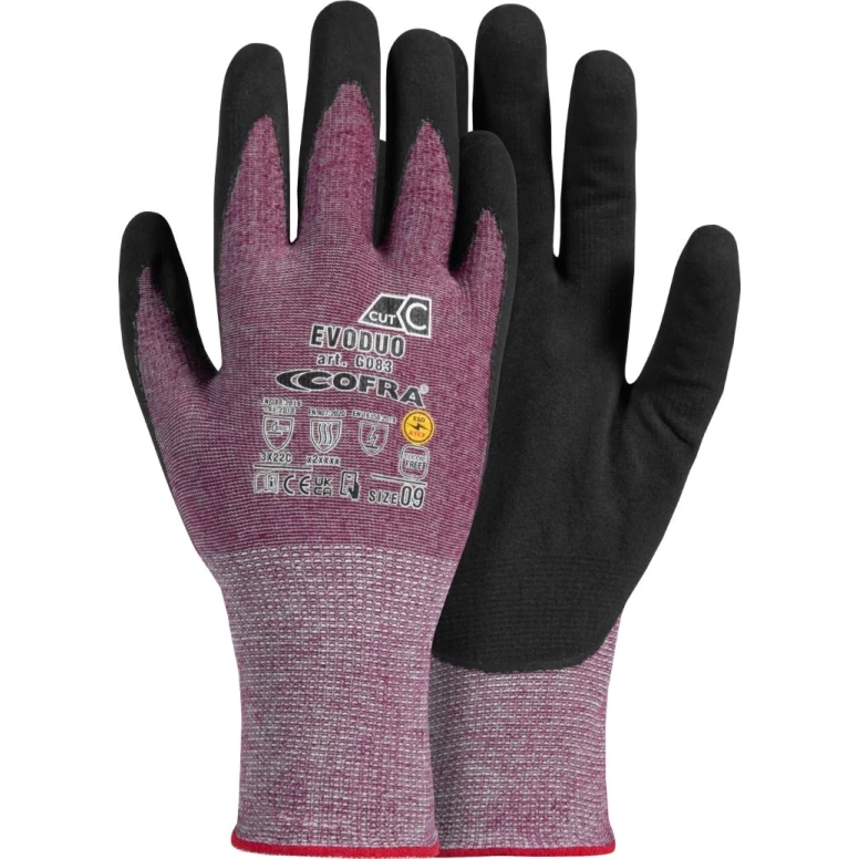 12 Pares - Guantes de Trabajo Stretch Cofra Evoduo de Nitrilo Anticorte G083-D100