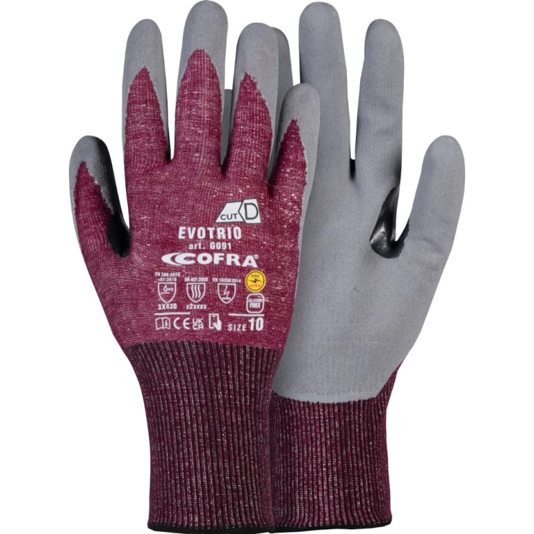12 Pares - Guantes de Trabajo Stretch Cofra Evoduo de Nitrilo Anticorte G083-D100