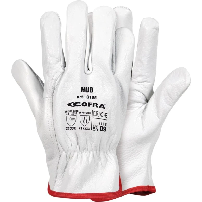 12 Pares - Guantes de Trabajo Cofra Hub de Cuero G105-DD00