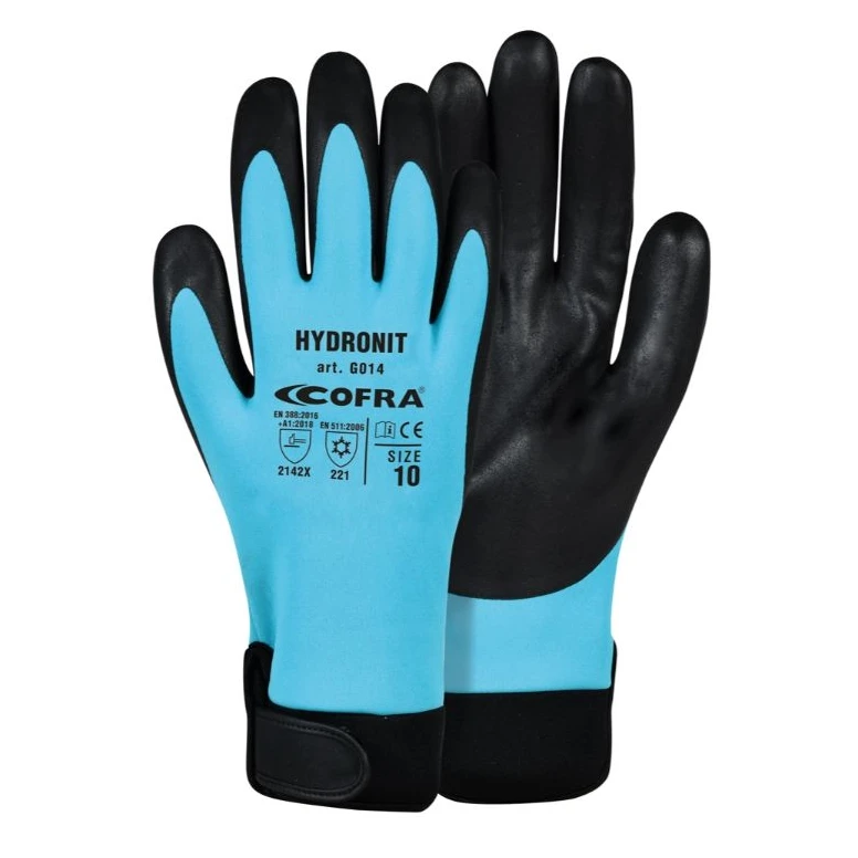 12 Pares - Guantes de Trabajo Softshell Cofra de Nitrilo Hidronit G014-D100