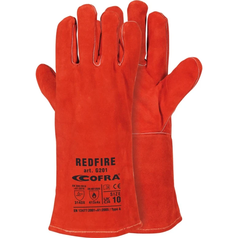 12 Pares - Guantes de Trabajo Cofra Redfire de Cuero Serraje G201-DD00