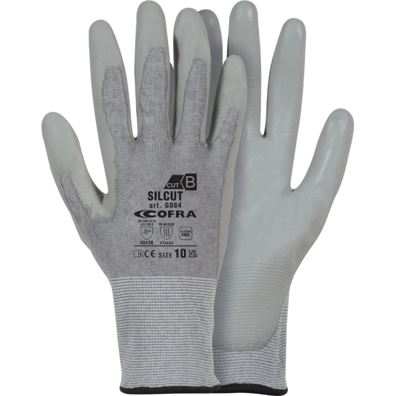 12 Pares - Guantes de Trabajo Cofra Silcut de Poliuretano G084-D100