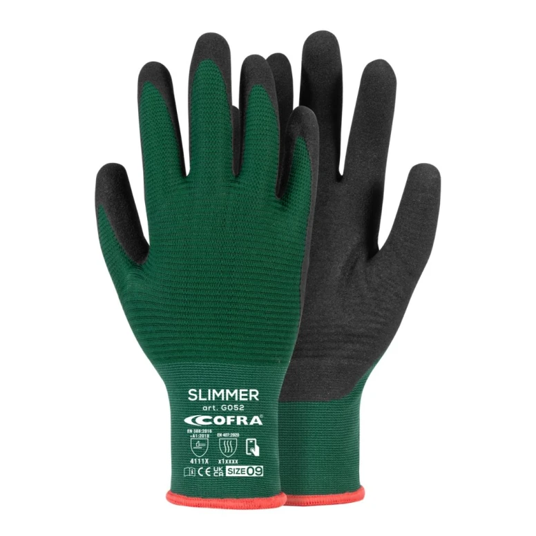 12 Pares - Guantes de Trabajo Stretch Cofra de Nitrilo Slimmer G052-DD00