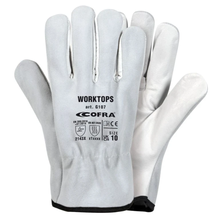 12 Pares - Guantes de Trabajo Cofra Worktops de Cuero G107-DD00