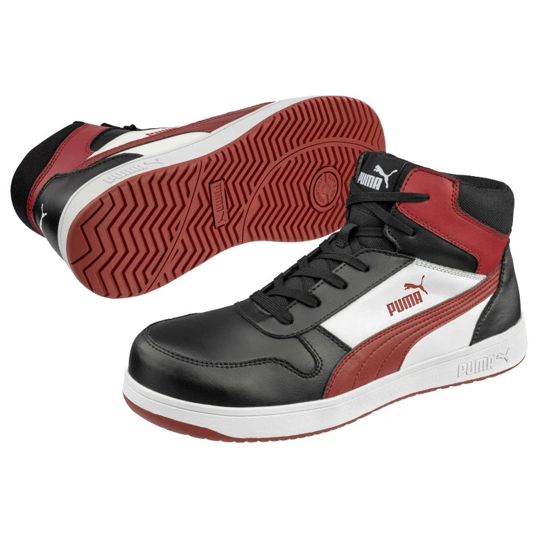 Zapatos de seguridad Puma Frontcourt Negro/Blanco/Rojo Mid S3 FO HRO ESD SRC 630050
