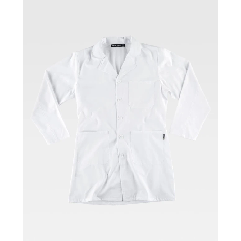 Bata de trabajo unisex Workteam con cierre de botones B6701