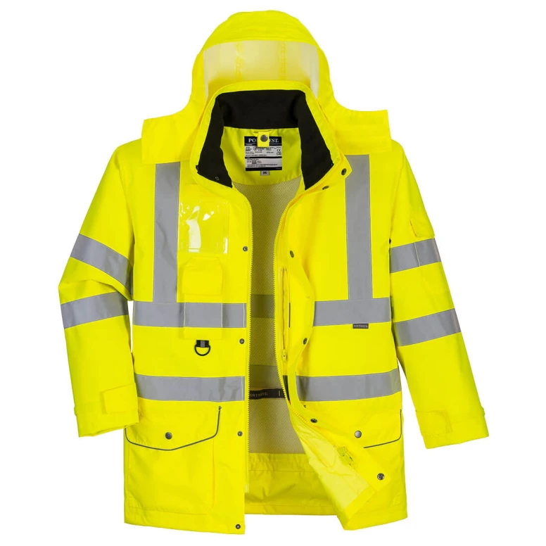 Chaqueta de Trabajo Alta Visibilidad Impermeable Multibolsillos con Capucha 7 en 1 Traffic Portwest S427