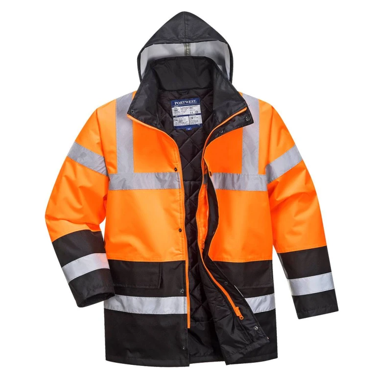 Chaqueta de Trabajo Alta Visibilidad Impermeable Multibolsillos Bicolor con Capucha Traffic Portwest S467
