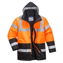 Chaqueta de Trabajo Alta Visibilidad Impermeable Multibolsillos Bicolor con Capucha Traffic Portwest S467