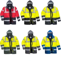 Chaqueta de Trabajo Alta Visibilidad Impermeable Multibolsillos Bicolor con Capucha Traffic Portwest S466