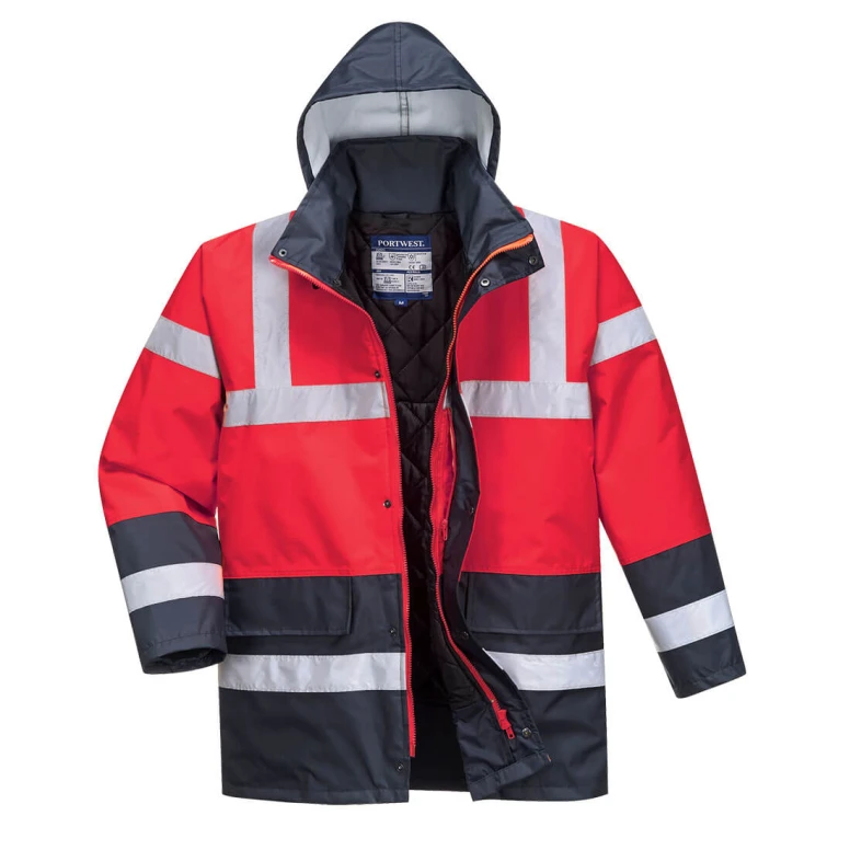 Chaqueta de Trabajo Alta Visibilidad Impermeable Multibolsillos Bicolor con Capucha Traffic Portwest S466