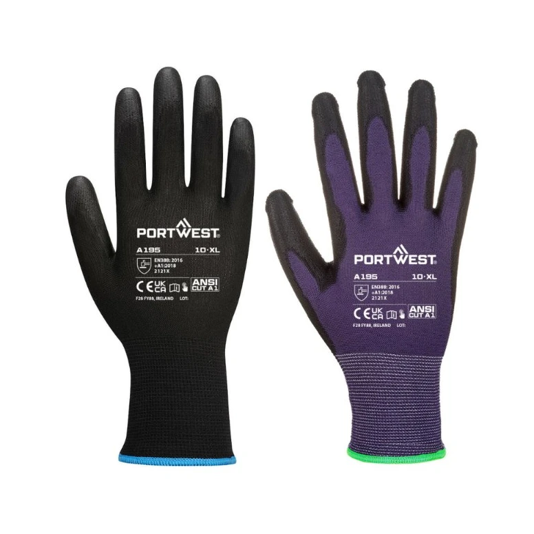 12 Pares - Guantes de trabajo de poliéster recubiertos de poliuretano Portwest A195