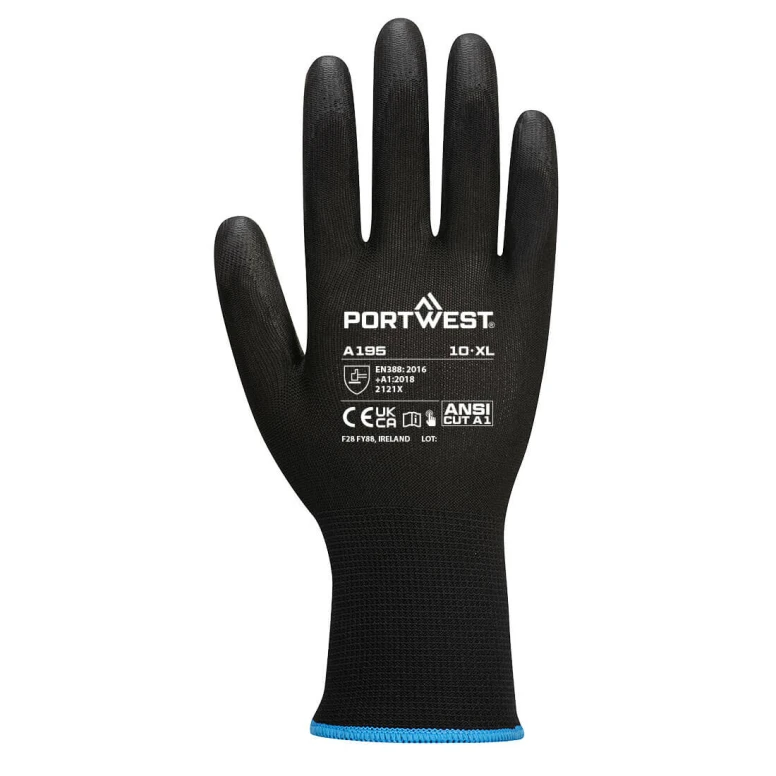 12 Pares - Guantes de trabajo de poliéster recubiertos de poliuretano Portwest A195