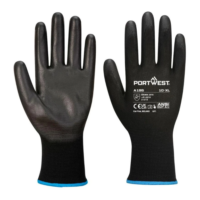 12 Pares - Guantes de trabajo de poliéster recubiertos de poliuretano Portwest A195