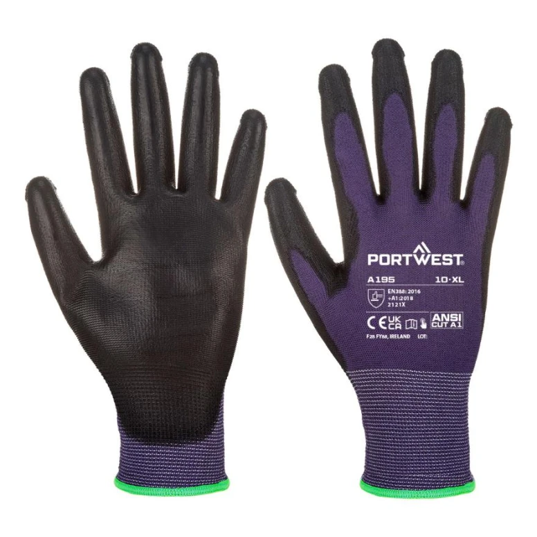 12 Pares - Guantes de trabajo de poliéster recubiertos de poliuretano Portwest A195