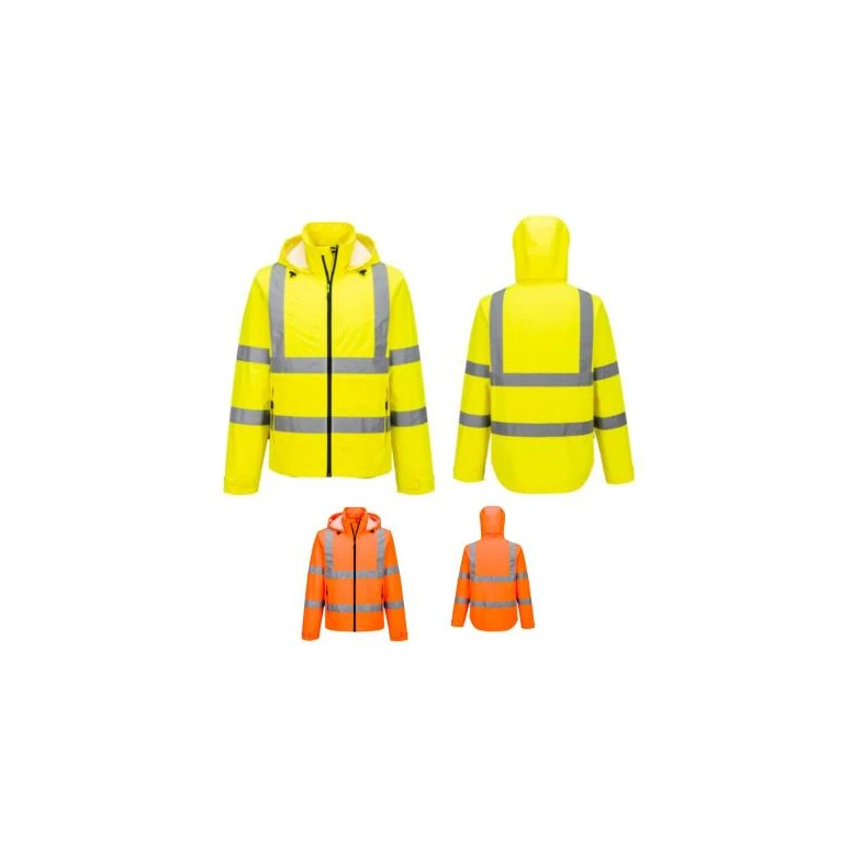 Chaqueta de Trabajo Portwest Alta Visibilidad Ligera Plegable Hi-Vis S164 Impermeable Multibolsillos