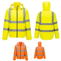 Chaqueta de Trabajo Portwest Alta Visibilidad Ligera Plegable Hi-Vis S164 Impermeable Multibolsillos