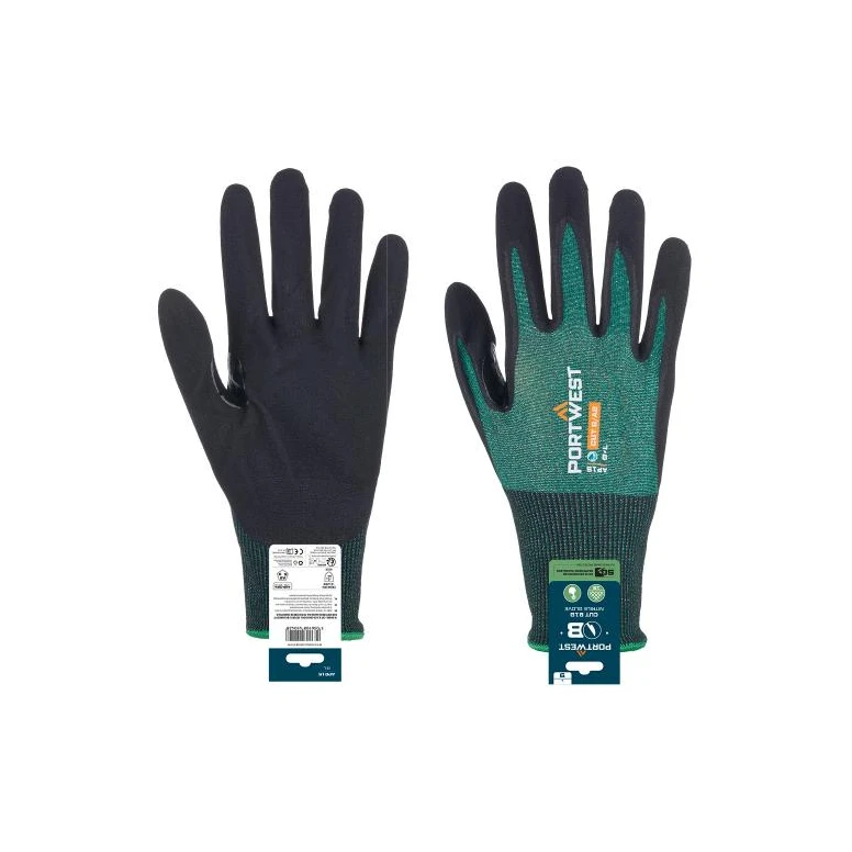 12 Piezas - Guantes de Trabajo Portwest APR15 Recubiertos de Nitrilo Ecológicos y Compatibles con Pantalla Táctil