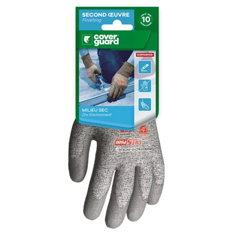 5 pares - Guantes de trabajo Coverguard de poliuretano Eurocut 1CRPG0P riesgos mecánicos