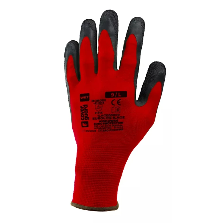 10 Pares - Guantes de Trabajo Coverguard de Látex Eurolite 1LACE0P Riesgos Mecánicos