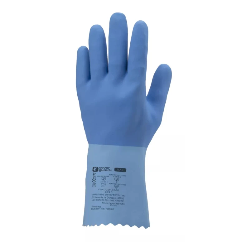 12 pares - Guantes de trabajo Coverguard de látex Eurodip MO5220 riesgo químico