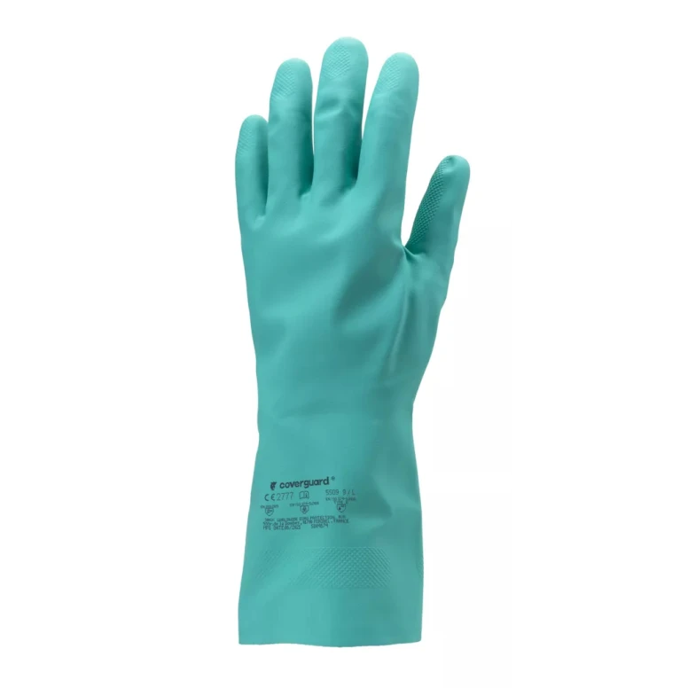 10 pares - Guantes de trabajo Coverguard de nitrilo Eurochem MO5510 riesgo químico