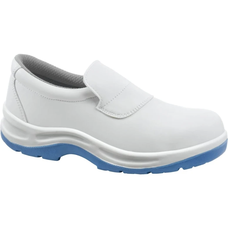 Zapatos de seguridad blancos tipo mocasín bajo de microfibra S1 SRC suela azul - Rodi 510518