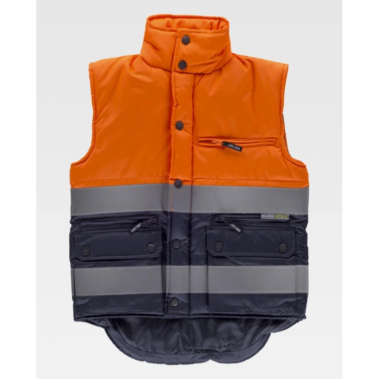 Liquidación total - Chaleco de trabajo Acolchado Bicolor Alta visibilidad S4035 Workteam Color Marino/Naranja Talla XL