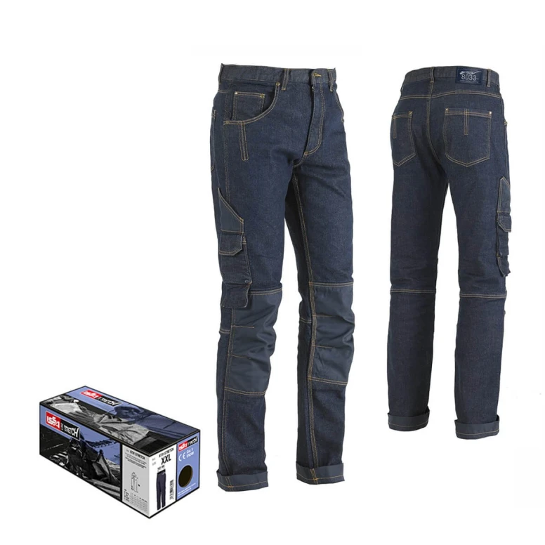 Pantalones vaqueros de trabajo multibolsillos elásticos MINER 8033 ISSA LINE Hombre algodón Stretch