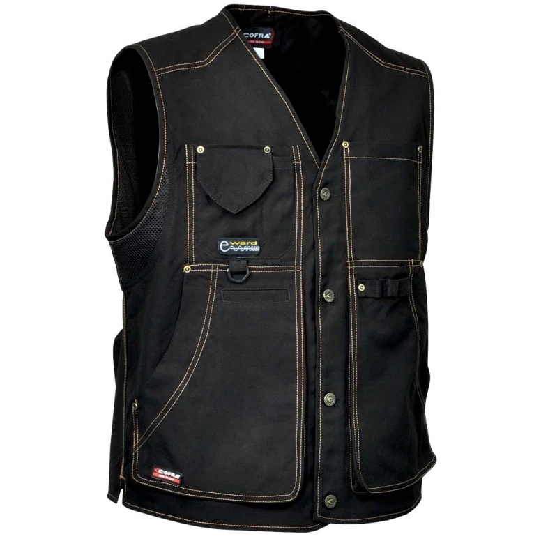Liquidación total - Chaleco de trabajo Multibolsillos Cofra Zurich 100% algodón Canvas V055-0-00 número 54 color celeste negro