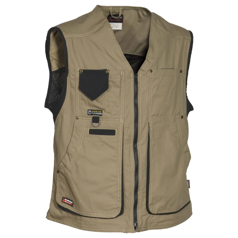 Liquidación total - Chaleco de trabajo Multibolsillos Cofra Zurich 100% algodón Canvas V055-0-00 número 54 color celeste negro