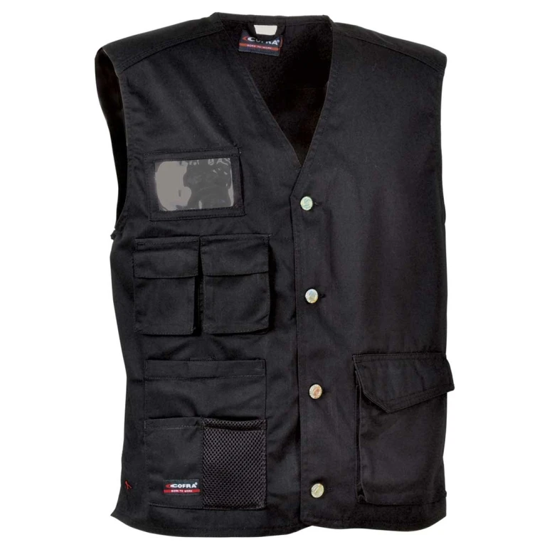 Liquidación total - Chaleco de trabajo Multibolsillos Cofra Monastir 100% algodón V285-0-02 Talla 4XL color Negro