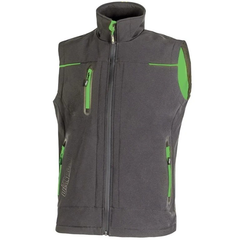 Liquidación total - Chaleco de trabajo Multibolsillos Softshell Stretch Elástico U-Power Universe FU188BC gris asfalto green 2XL