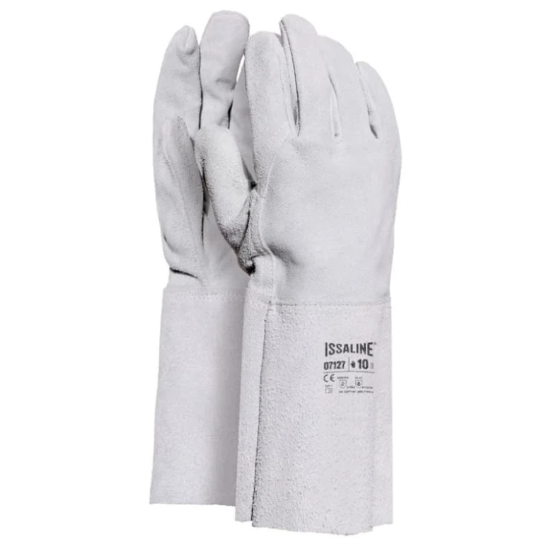 12 Pares - Guantes de trabajo reforzados en cuero crustáceo de bovino con puño cm 15 - Issa Line 07122