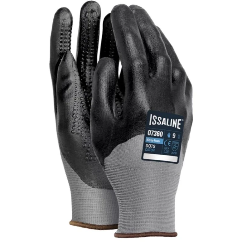 12 Pares - Guantes de trabajo Dots Catch de espuma de nitrilo punteado - Issa Line 07360