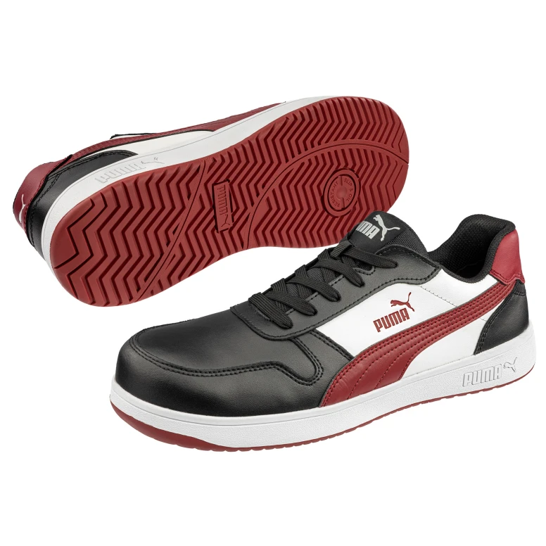 Liquidación total - Zapatos de seguridad Puma Frontcourt Black/White/Red Low S3 FO HRO ESD SRC 640200 número 39