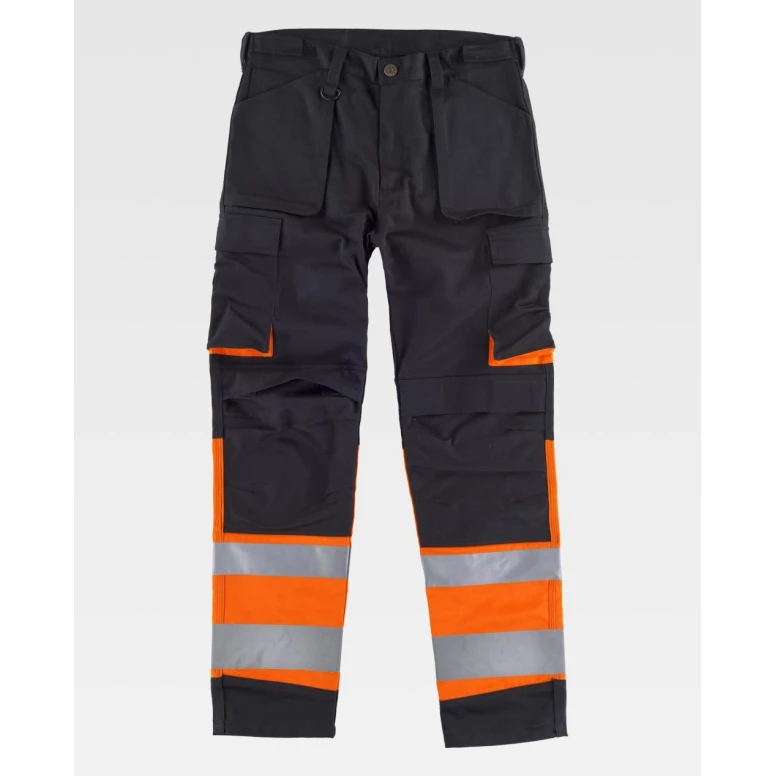 Liquidación total - Pantalón de trabajo Multibolsillos Alta visibilidad C2918 - Workteam Número 42 Color Negro Naranja