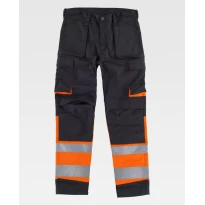 Liquidación total - Pantalón de trabajo Multibolsillos Alta visibilidad C2918 - Workteam Número 42 Color Negro Naranja