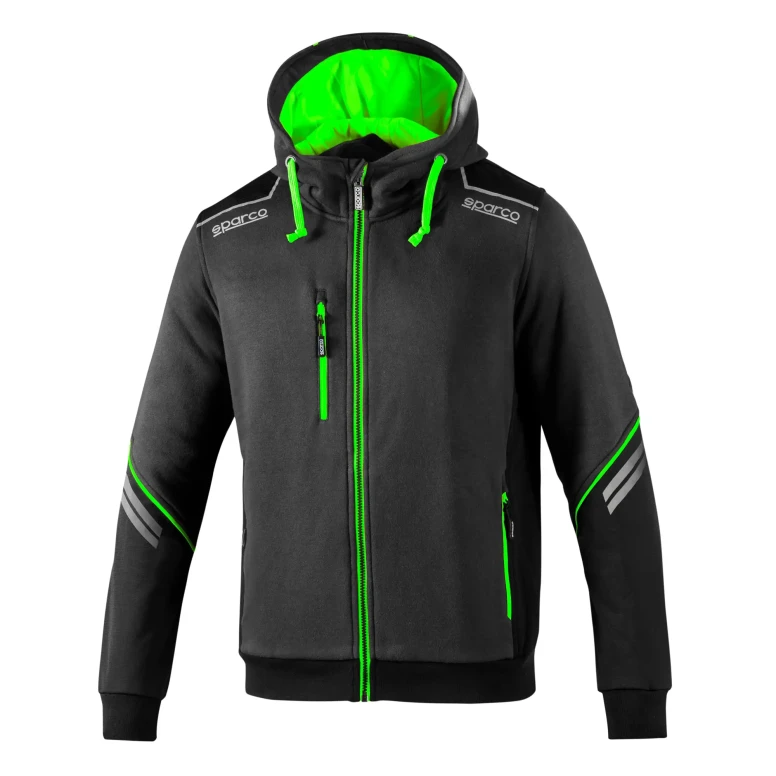 Liquidación total - Sudadera con capucha de trabajo Sparco Tech Hooded full zip 02414 Talla L Color Negro Gris