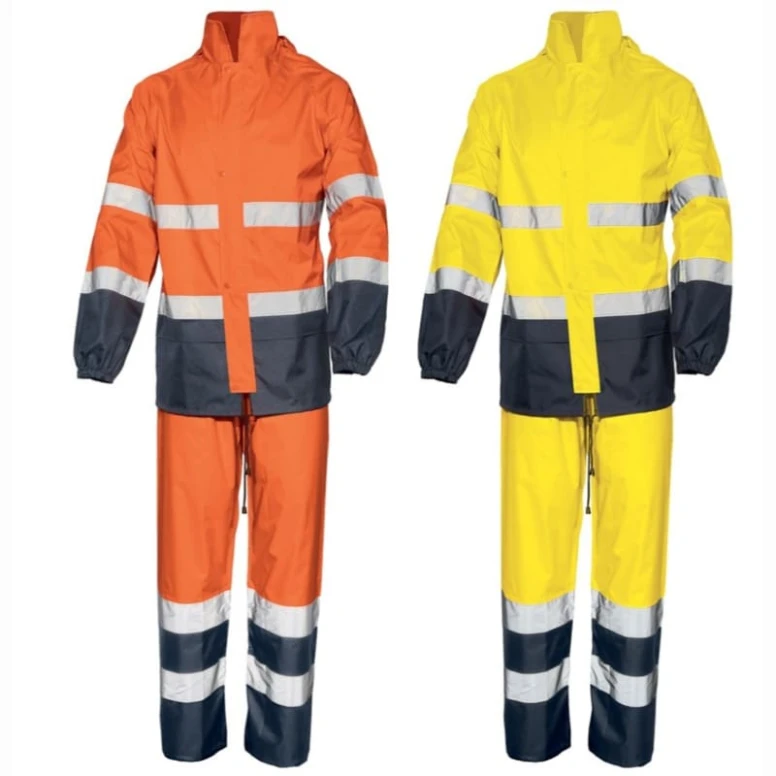 Liquidación total - Conjunto Impermeable Alta visibilidad ISSA LINE - 01800 Talla M Color Naranja Flúor Azul Marino
