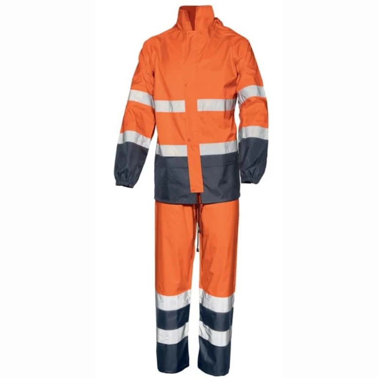 Liquidación total - Conjunto Impermeable Alta visibilidad ISSA LINE - 01800 Talla M Color Naranja Flúor Azul Marino