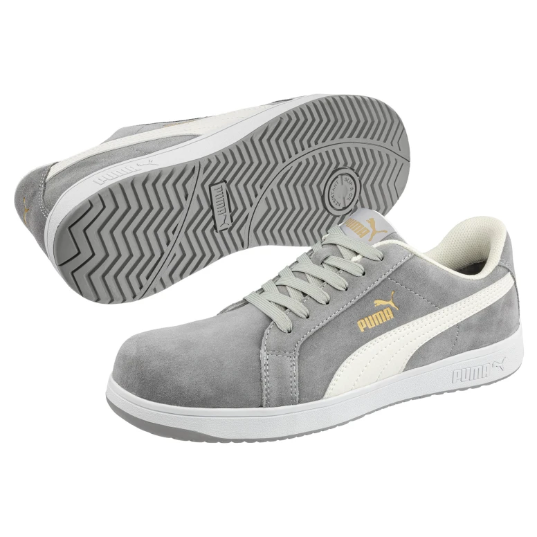 Liquidación total - Zapatos de seguridad Puma Iconic Suede Grey Low S1P FO HRO ESD SRC 640030 Número 44