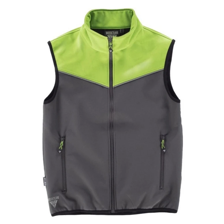 Liquidación total - Chaleco Workshell deportivo combinado con cuello alto - Workteam Talla 3xl color verde amarillo