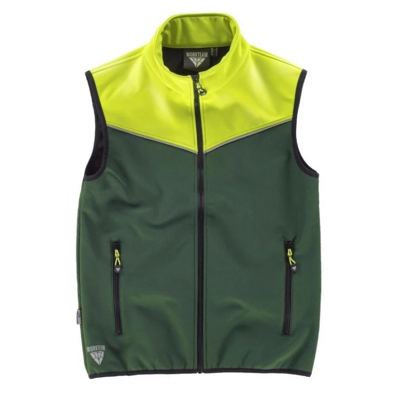 Liquidación total - Chaleco Workshell deportivo combinado con cuello alto - Workteam Talla 3xl color verde amarillo