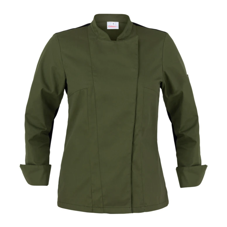 Liquidación total - Chaqueta Mao de trabajo Cocinero Giblor's Agata Lady 23P08G341 Talla XS Color Verde Militar