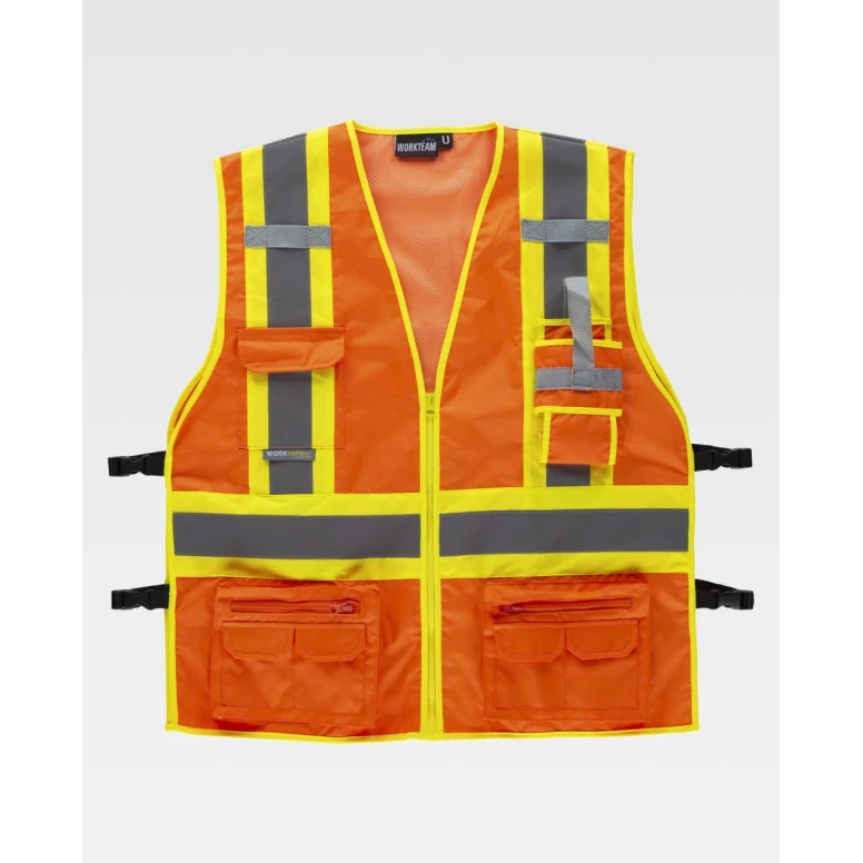 Chaleco de trabajo de alta visibilidad con cremallera y ajuste lateral C3622 - Workteam