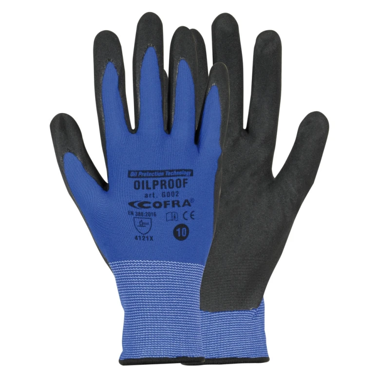 12 Pares - Guantes de trabajo Cofra Oilproof de Nitrilo G002-DD00