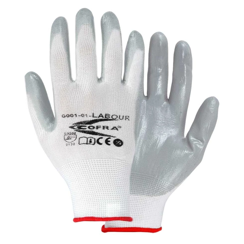12 Pares - Guantes de trabajo Cofra Labour de Nitrilo G001-D101